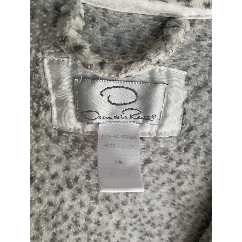 Oscar de la Renta Gray Leopard Print Fleece Belted Robe Women's L/XL - Picture 3 of 6